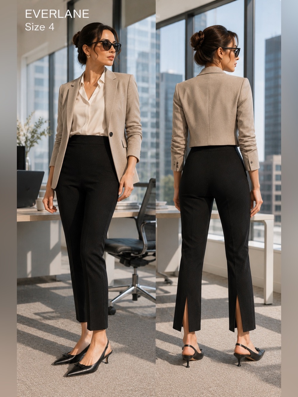 Everlane Women’s Size 4 Black Stretch Ankle Pants Slit Hem Career Office Minimal